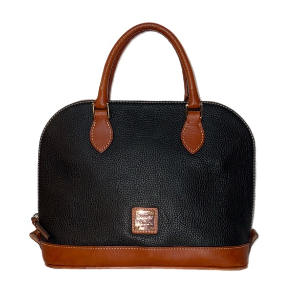 Dooney & Bourke Black and Brown Pebble Zip Zip Satchel - Picture 1 of 9